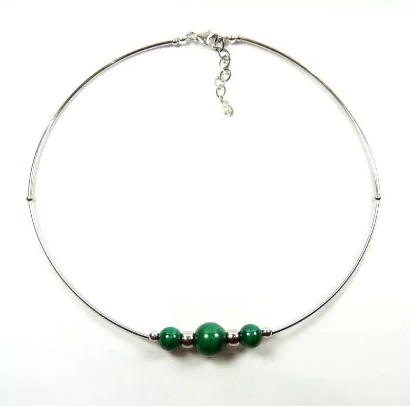 Collier malachite tubes argent