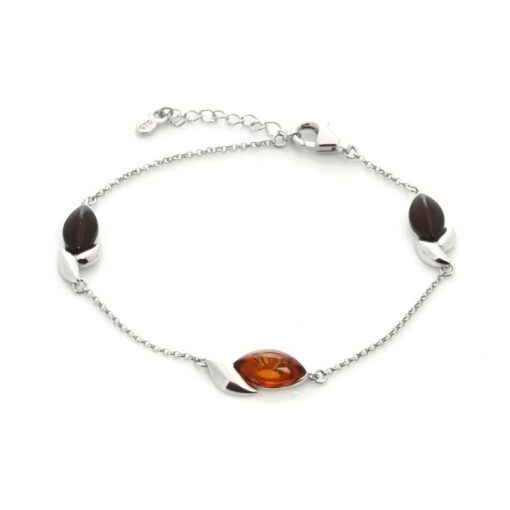 Bracelet ambre multicolore et argent