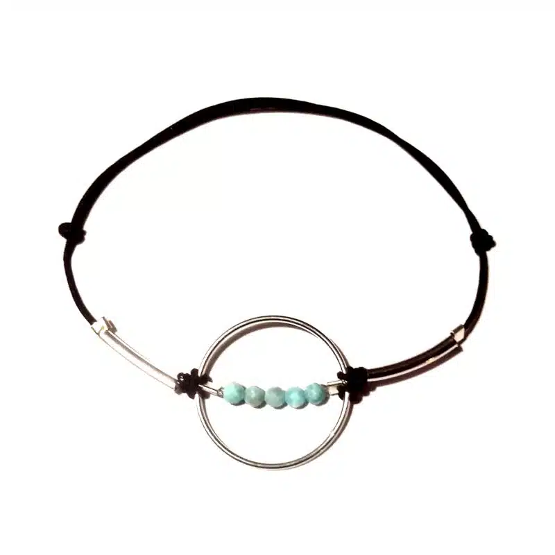 Bracelet larimar et argent, cordon