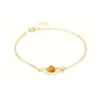 Bracelet ambre argent doré ginkgo