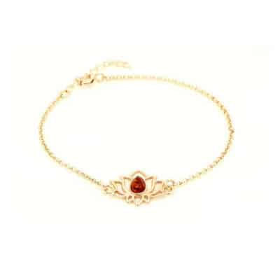 Bracelet ambre argent doré lotus