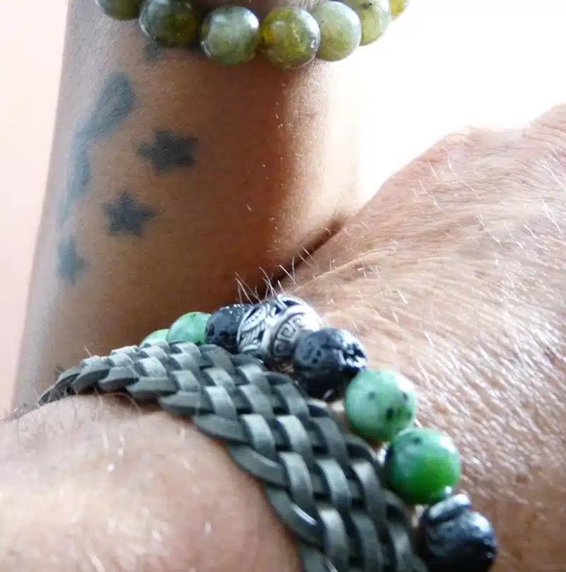 Bracelet homme cuir fermoir pression gris vert – M