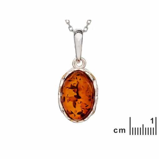 Petit pendentif ambre cognac ovale et argent rhodié – Image 2