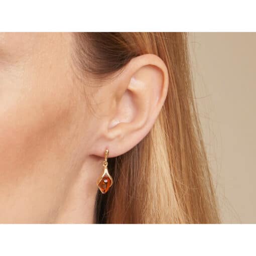 Boucles d'oreilles ambre argent doré – Image 2