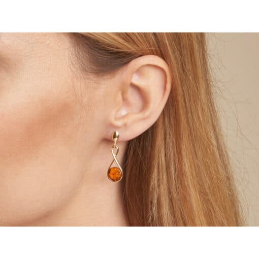Boucles d'oreilles ambre argent doré – Image 2