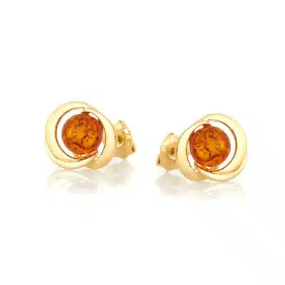 Boucles d'oreilles ambre cognac argent doré