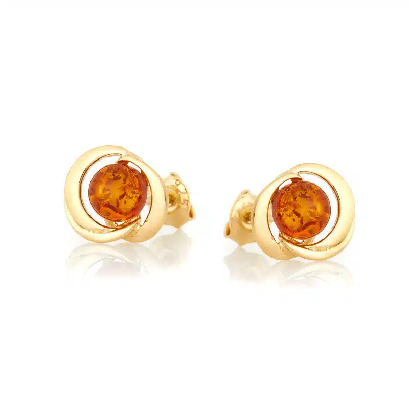 Boucles d'oreilles ambre cognac argent doré