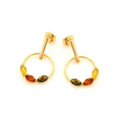 Boucles d'oreilles ambre multicolore argent doré