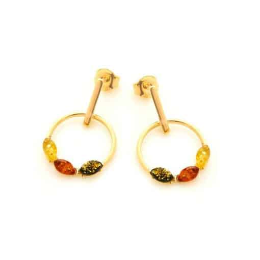 Boucles d'oreilles ambre multicolore argent doré