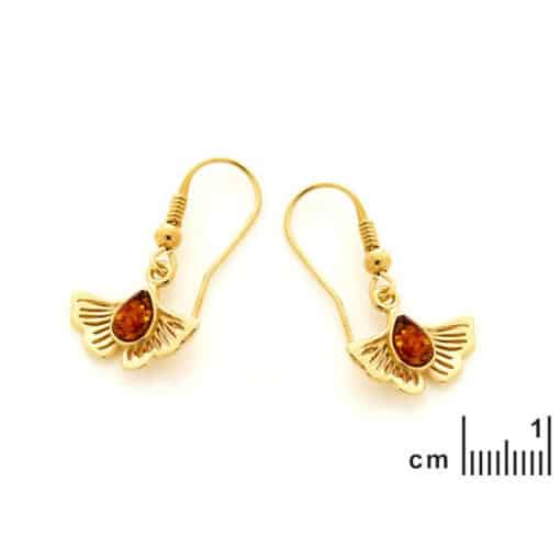 Boucles d'oreilles ambre argent doré ginkgo – Image 2