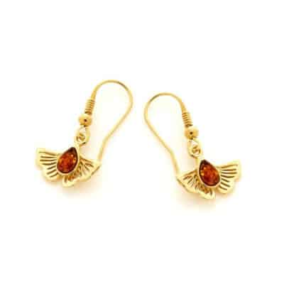 Boucles d'oreilles ambre argent doré ginkgo
