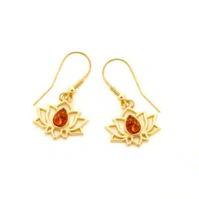 Boucles d'oreilles ambre argent doré lotus