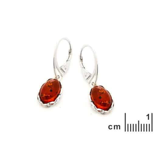 Boucles d'oreilles pendantes ambre cognac ovale et argent rhodié – Image 2