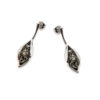 Boucles d'oreilles pendantes ambre vert et argent rhodié