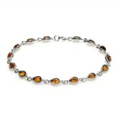 Bracelet ambre cognac goutte argent rhodié