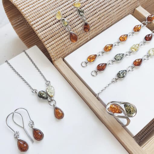 Bracelet ambre cognac goutte argent rhodié – Image 2