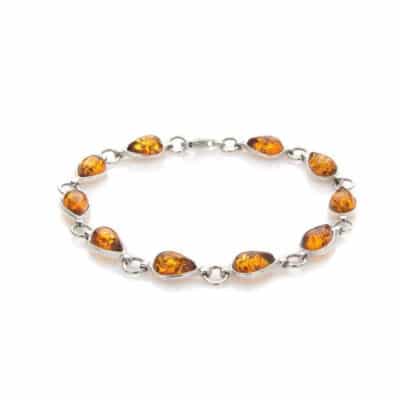 Bracelet ambre cognac goutte argent rhodié