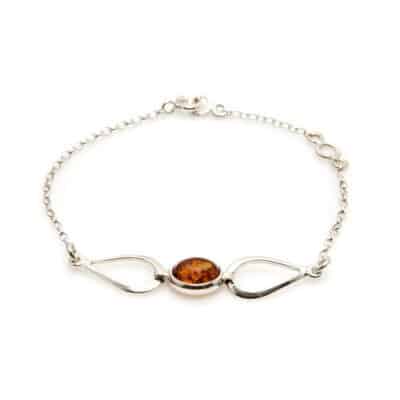 Bracelet ambre cognac ovale argent rhodié
