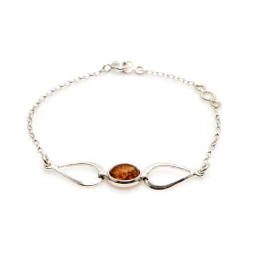 Bracelet ambre cognac ovale argent rhodié