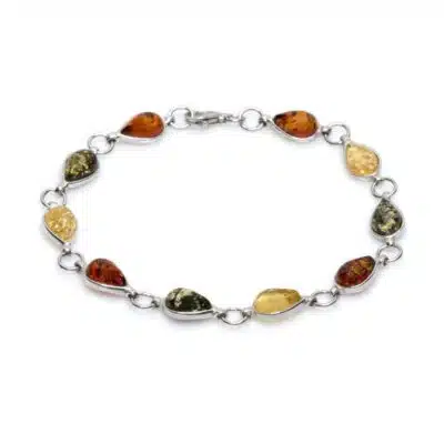 Bracelet ambre multicolore goutte argent rhodié
