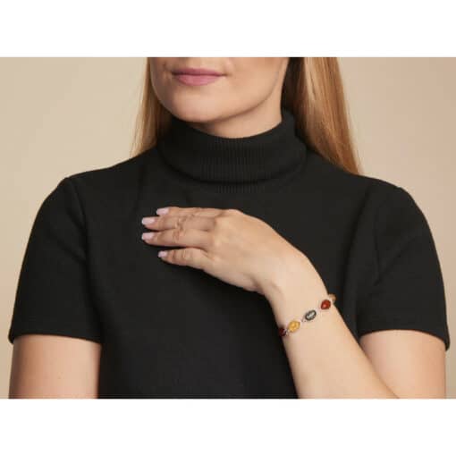 Bracelet ambre multicolore ovale argent rhodié – Image 2