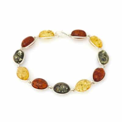 Bracelet ambre multicolore ovale argent rhodié