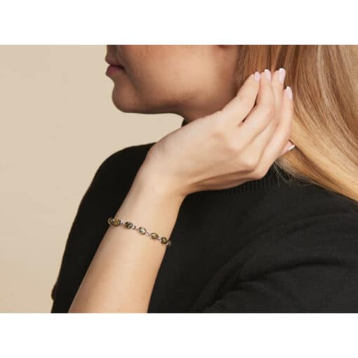 Bracelet ambre vert ovale argent rhodié – Image 2