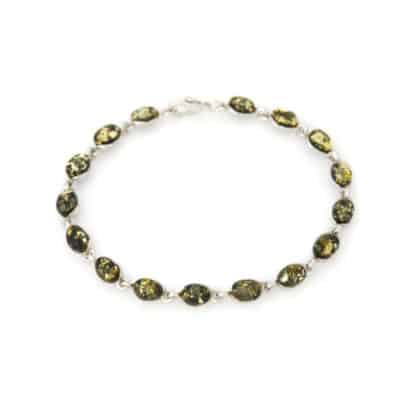 Bracelet ambre vert ovale argent rhodié