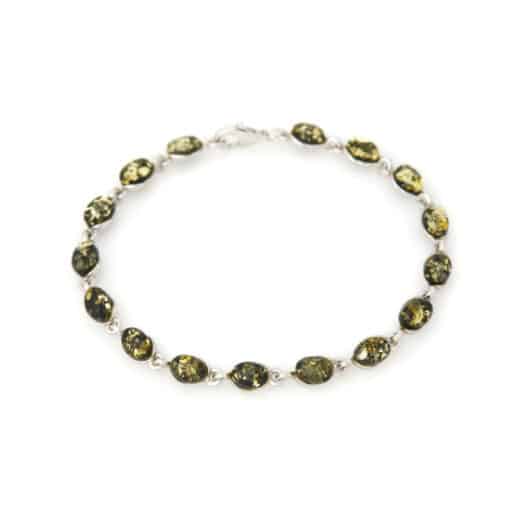 Bracelet ambre vert ovale argent rhodié