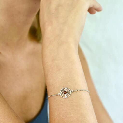 Bracelet arbre de vie ambre et argent rhodié – Image 2