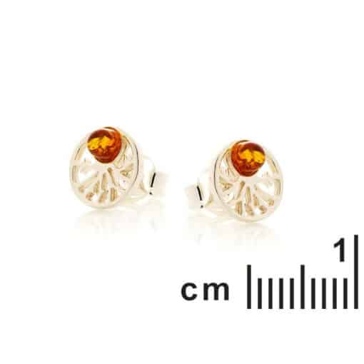 Clous d'oreilles arbre de vie ambre cognac argent rhodié – Image 2