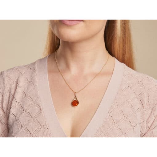 Collier ambre cognac argent doré – Image 2