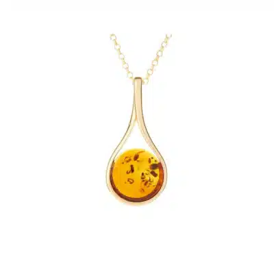 Collier ambre cognac argent doré