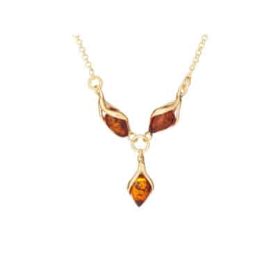 Collier ambre cognac argent doré