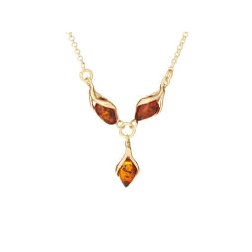 Collier ambre cognac argent doré
