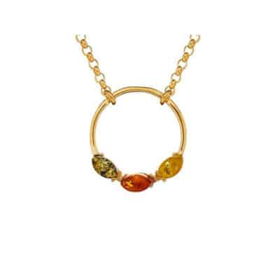Collier ambre multicolore argent doré