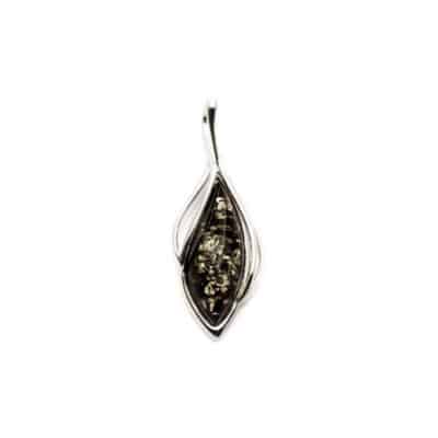 Pendentif ambre vert et argent rhodié