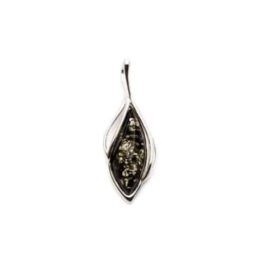 Pendentif ambre vert et argent rhodié