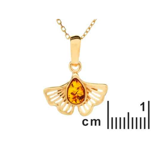 Pendentif ambre argent doré ginkgo – Image 2