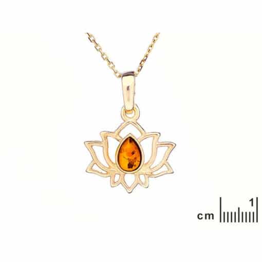 Pendentif ambre argent doré lotus – Image 2