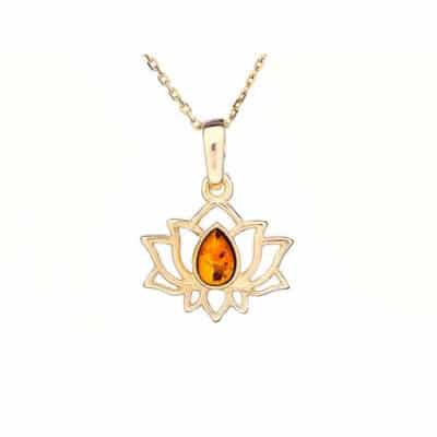 Pendentif ambre argent doré lotus