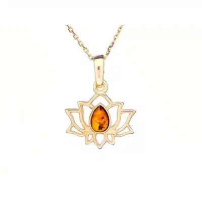 Pendentif ambre argent doré lotus