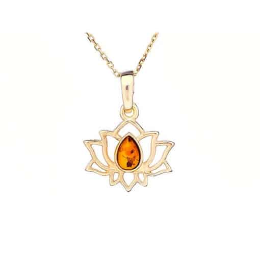 Pendentif ambre argent doré lotus