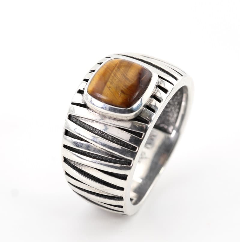 Bague homme œil de tigre et argent