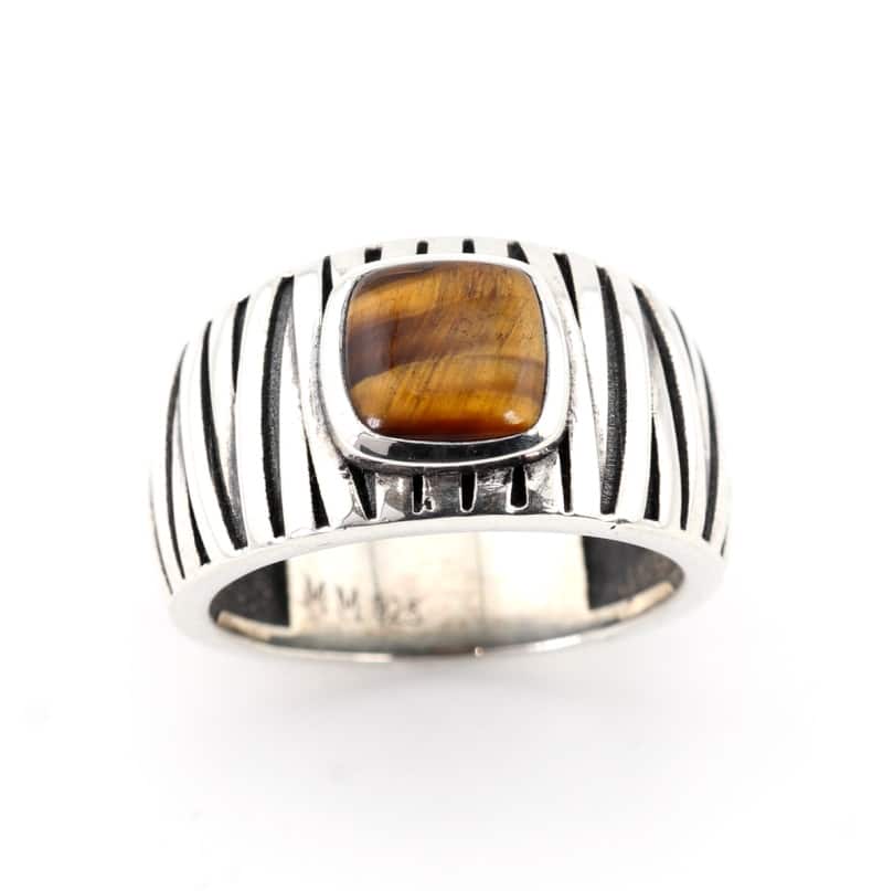 Bague homme œil de tigre et argent – Image 2