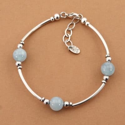 Bracelet aigue-marine tubes argent