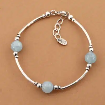 Bracelet aigue-marine tubes argent