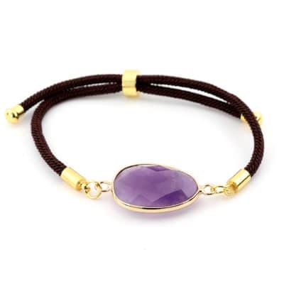 Bracelet améthyste facettée, cordon ajustable