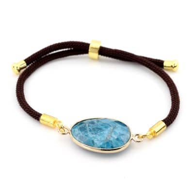 Bracelet apatite bleue facettée, cordon ajustable