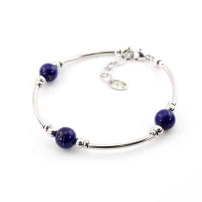Bracelet lapis-lazuli tubes argent
